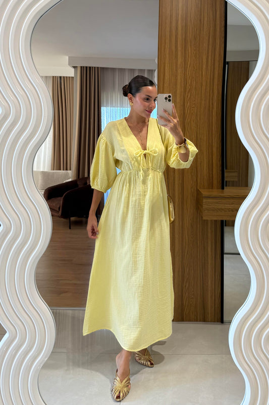 Leydia Sarı Müslin Elbise