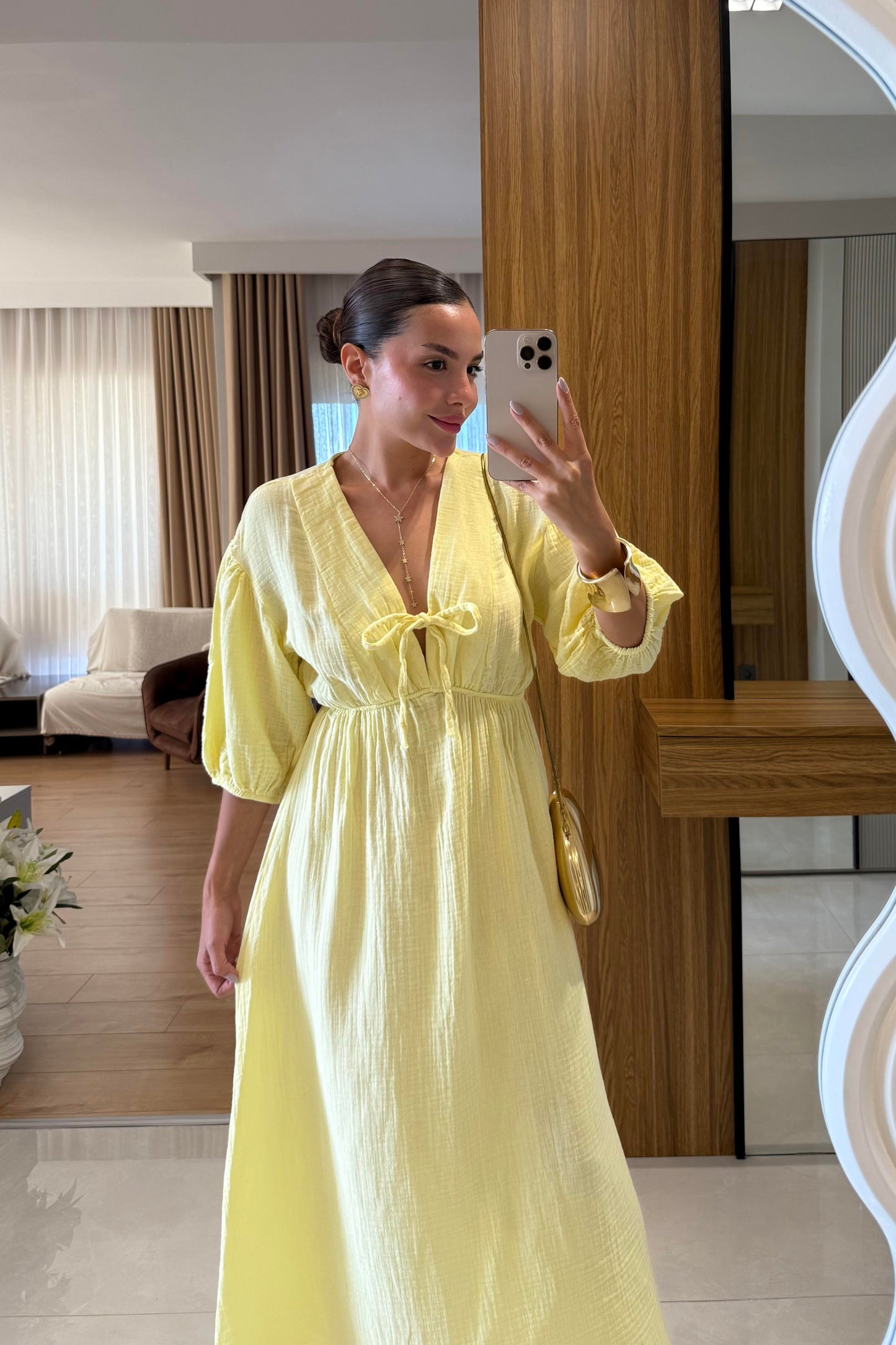 Leydia Sarı Müslin Elbise