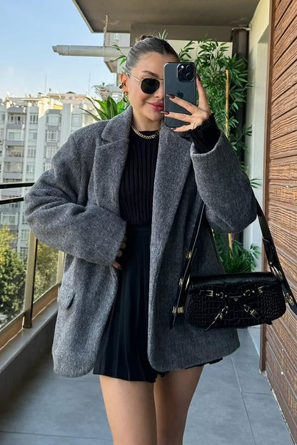 Liam Gri Kaşe Yumoş Blazer Ceket