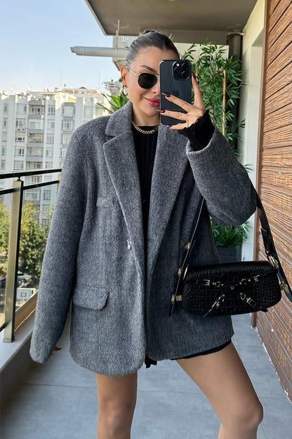 Liam Gri Kaşe Yumoş Blazer Ceket