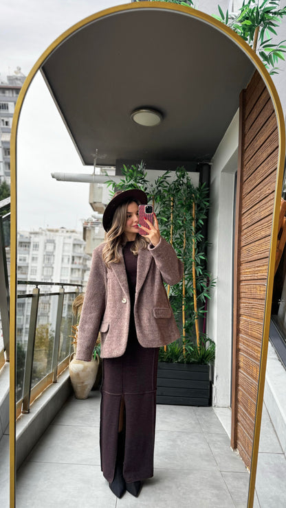 Liam Kaşe Yumoş Blazer Ceket - Kırçıllı Kahve