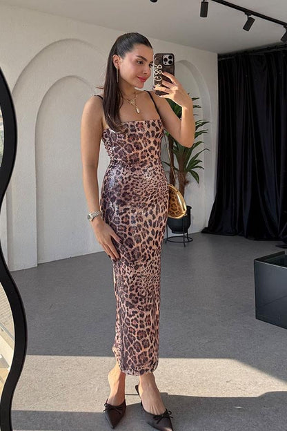 Licente Leopar Desen Pulpayet Elbise