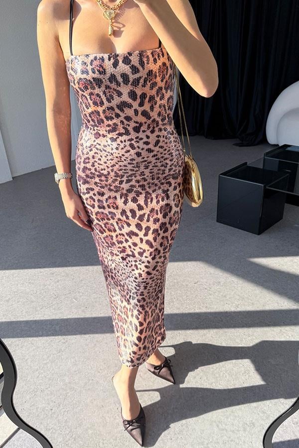 Licente Leopar Desen Pulpayet Elbise