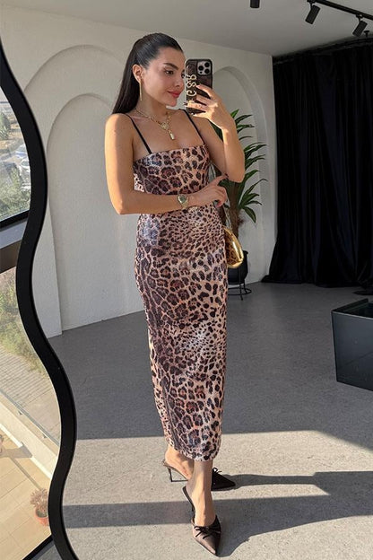 Licente Leopar Desen Pulpayet Elbise