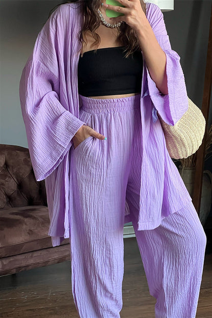 Lila kimonolu bohem takım