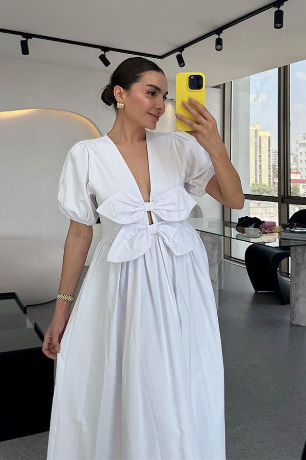 Lilian Fiyonklu Tasarım Elbise-Beyaz