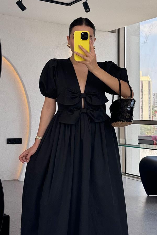 Lilian Fiyonklu Tasarım Elbise-Siyah