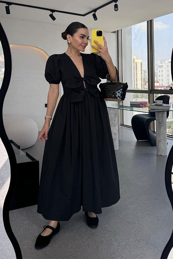 Lilian Fiyonklu Tasarım Elbise-Siyah