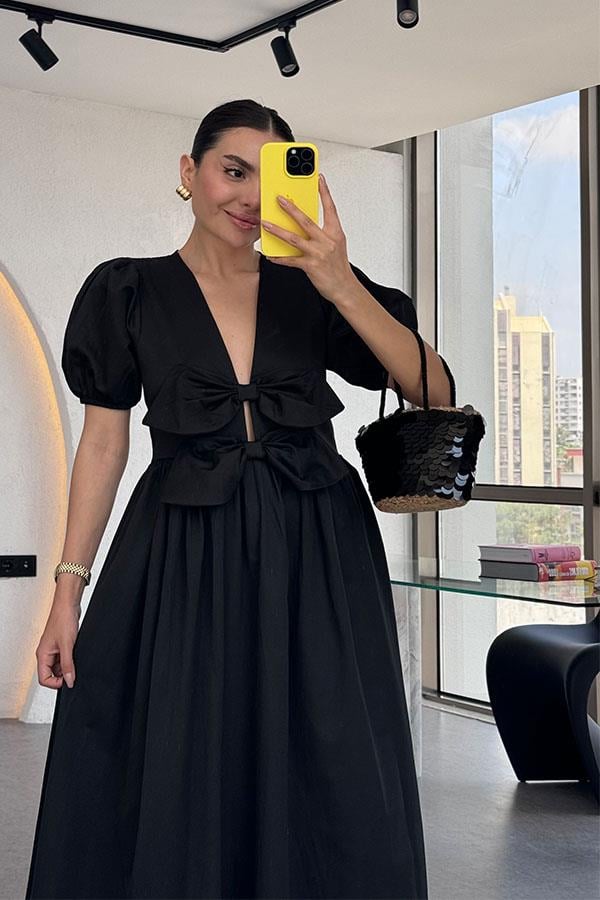 Lilian Fiyonklu Tasarım Elbise-Siyah