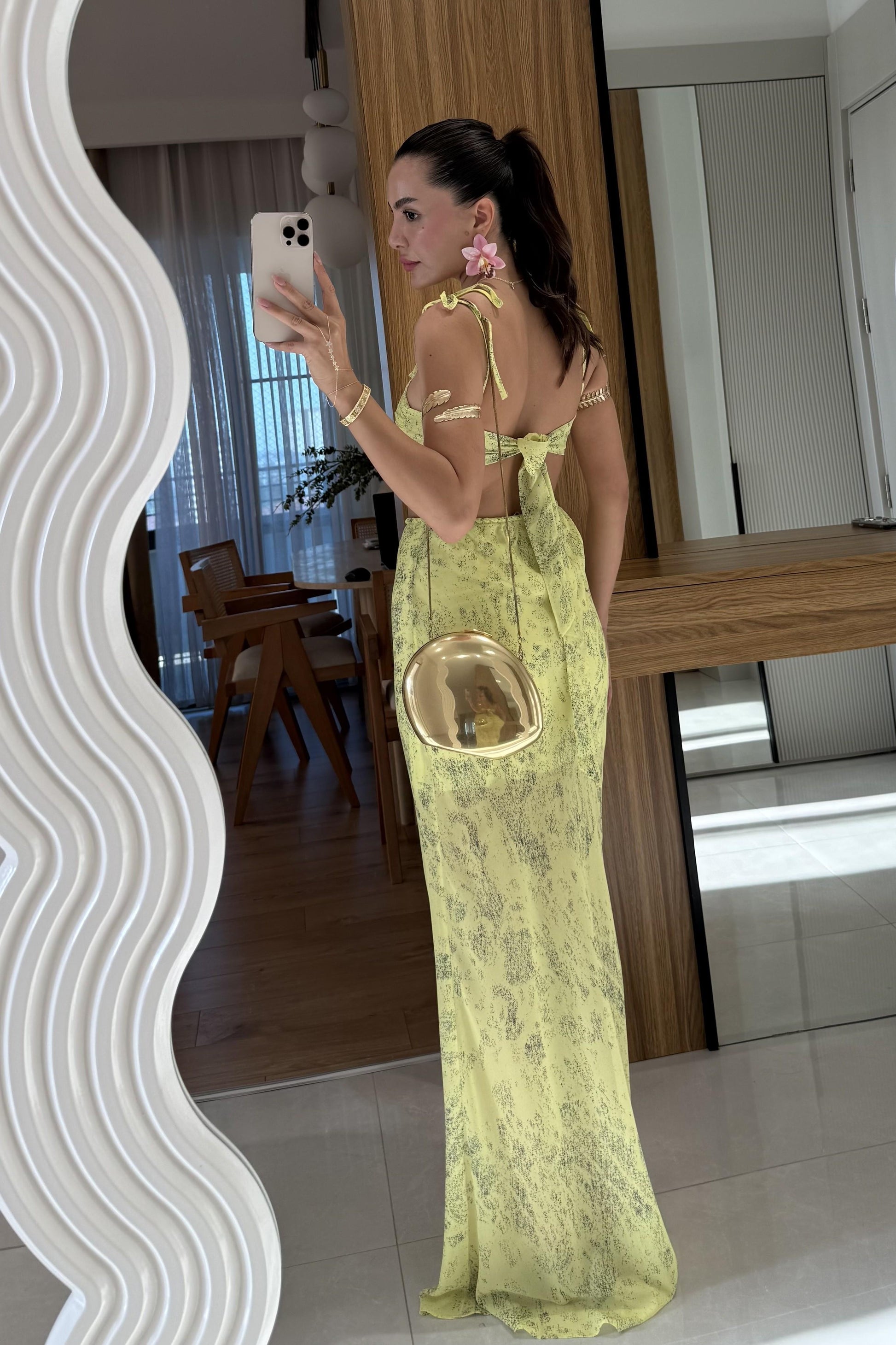 Lime Şifon Gül Detay Takım