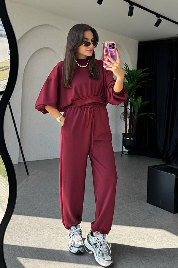 Linda Modal Kumaş İkili Bordo Takım