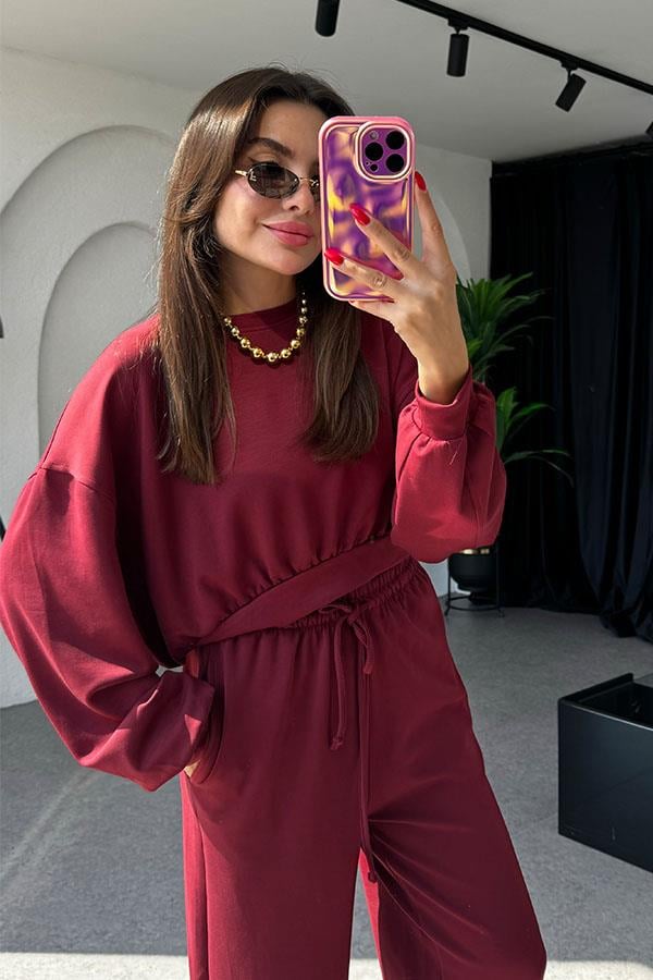 Linda Modal Kumaş İkili Bordo Takım