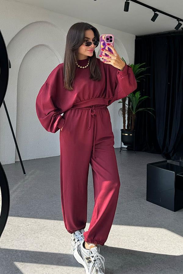 Linda Modal Kumaş İkili Bordo Takım