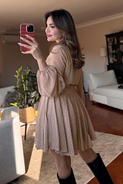 Lindsy Ponpon Detaylı Kemerli Elbise - Sütlü Kahve