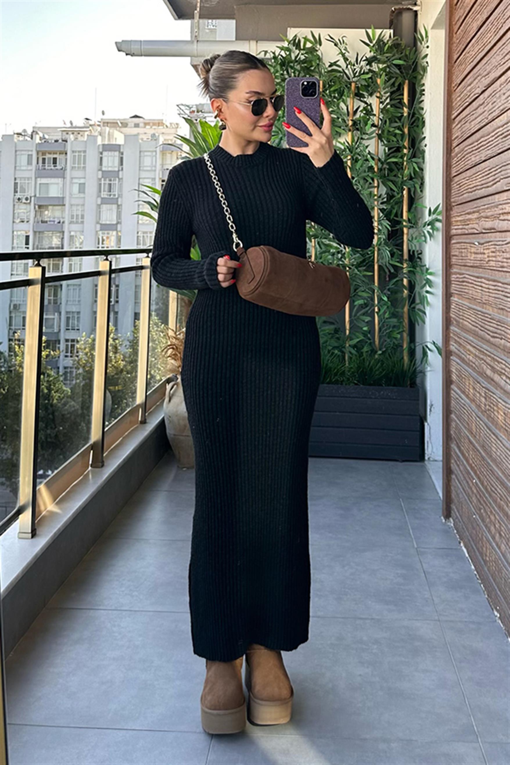 Linosa Triko Kışlık Elbise - Siyah