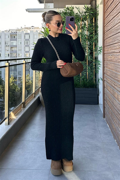 Linosa Triko Kışlık Elbise - Siyah