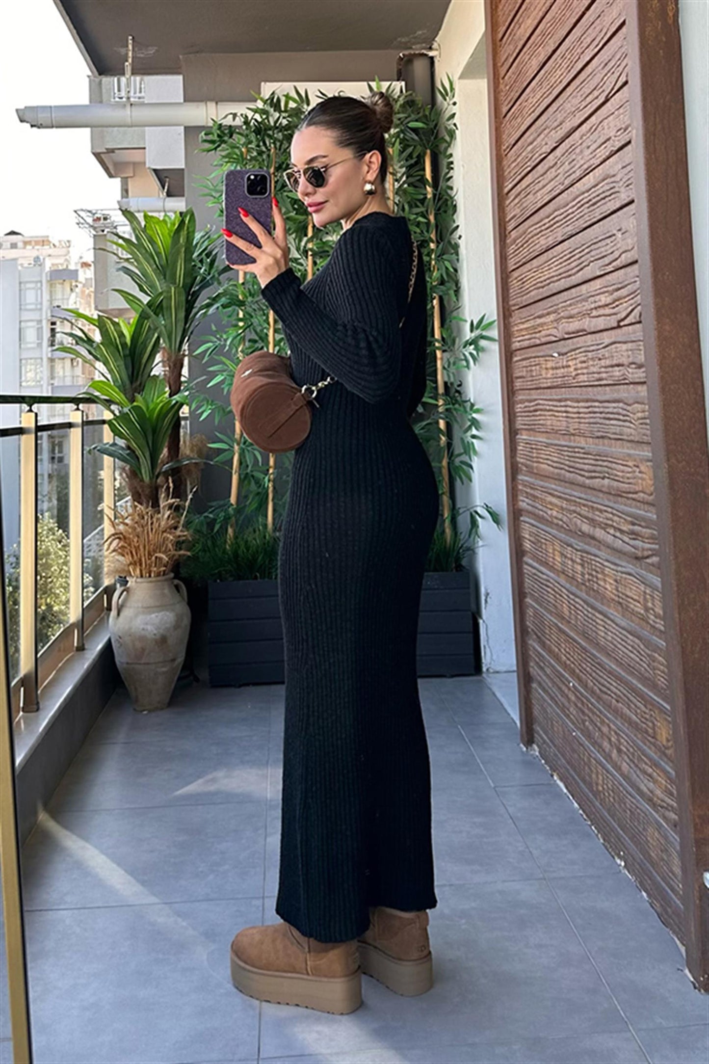 Linosa Triko Kışlık Elbise - Siyah