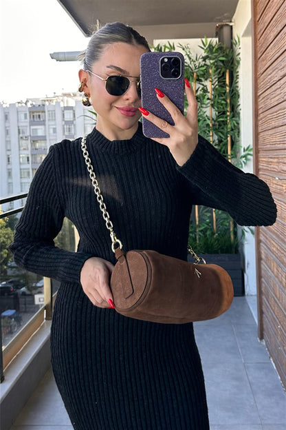 Linosa Triko Kışlık Elbise - Siyah