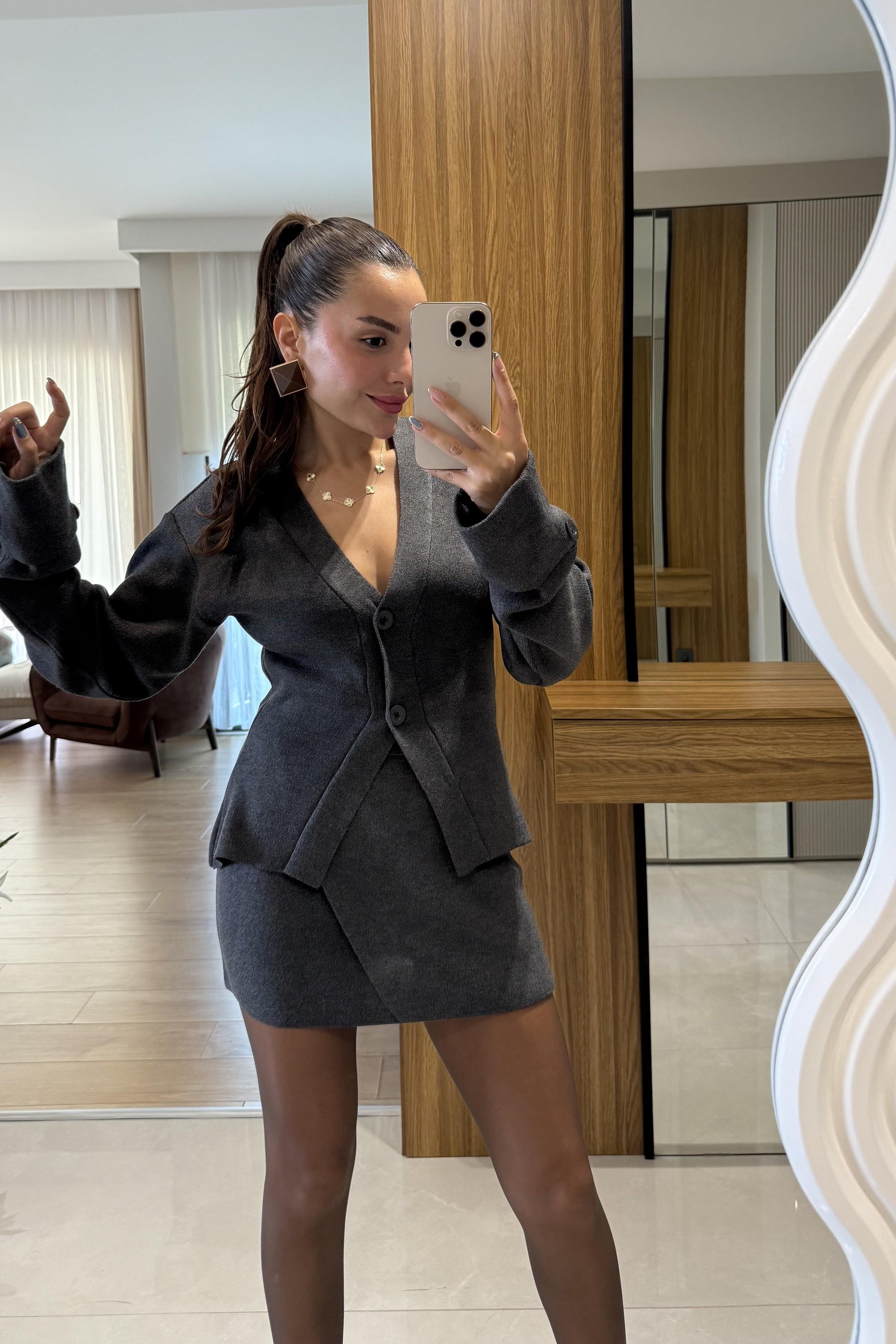 Linzy Antrasit Belden Oturtmalı Takım