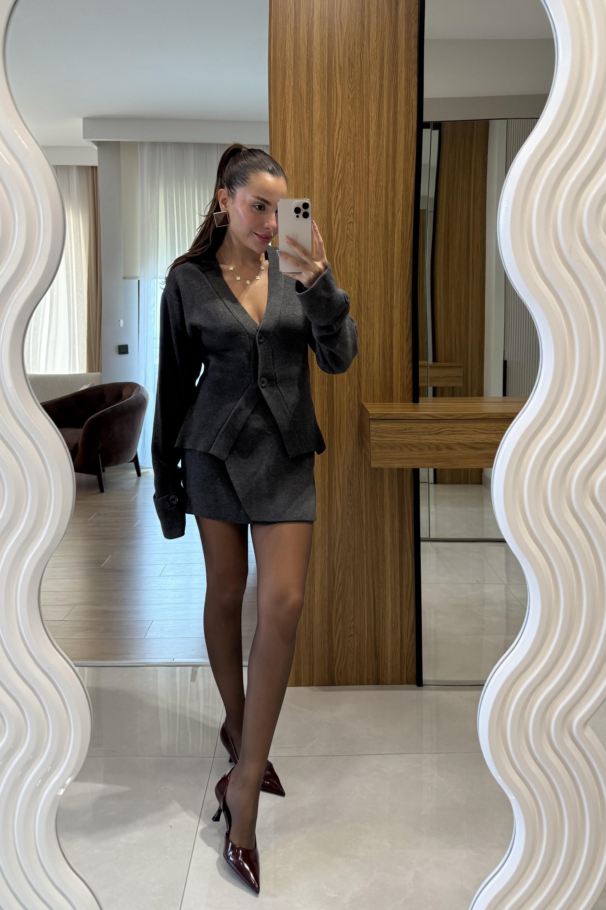 Linzy Antrasit Belden Oturtmalı Takım