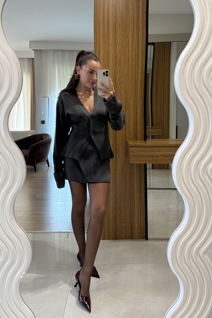 Linzy Antrasit Belden Oturtmalı Takım