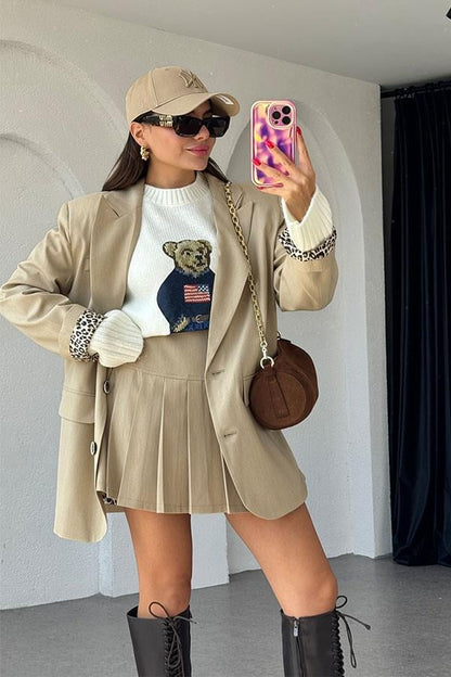 Lion İç Astarlı Bej Blazer Ceket