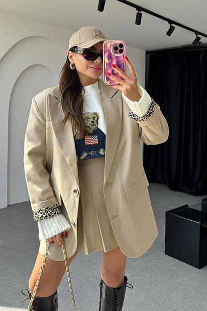 Lion İç Astarlı Bej Blazer Ceket