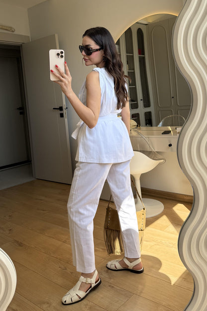 Lipa Beyaz Omuz Detay Kuşaklı Takım