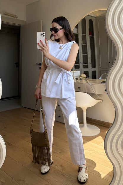 Lipa Beyaz Omuz Detay Kuşaklı Takım