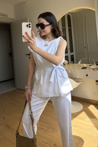 Lipa Beyaz Omuz Detay Kuşaklı Takım