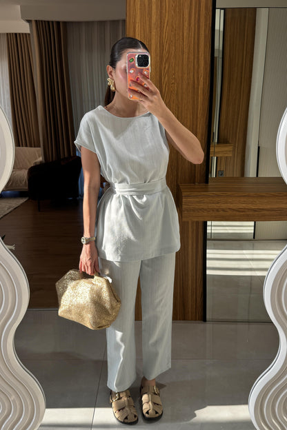 Lipa Mavi Omuz Detay Kuşaklı Takım