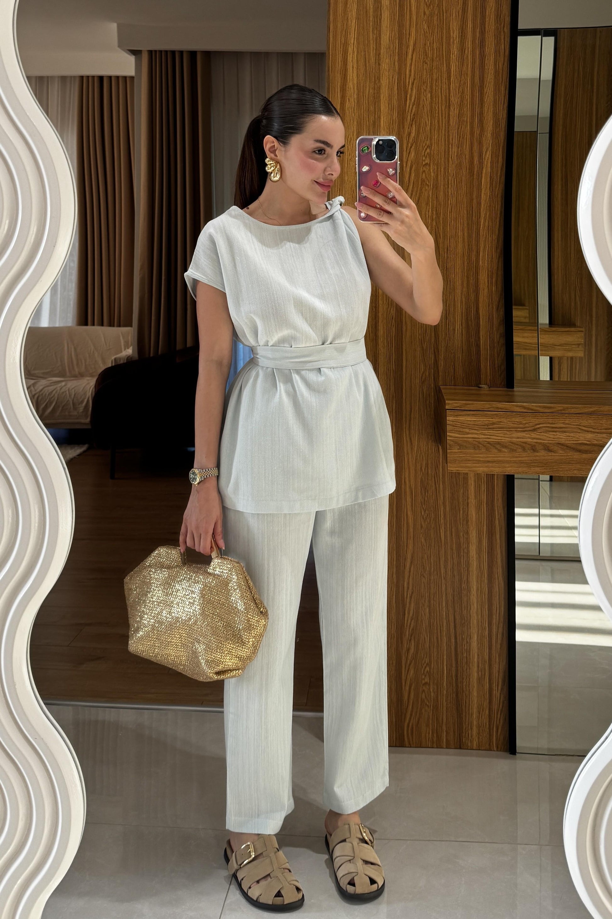 Lipa Mavi Omuz Detay Kuşaklı Takım