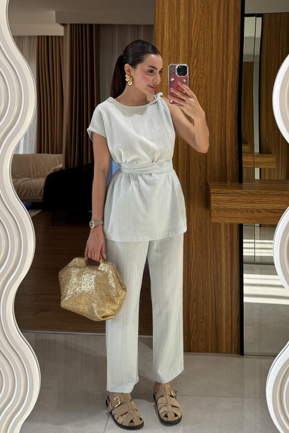 Lipa Mavi Omuz Detay Kuşaklı Takım