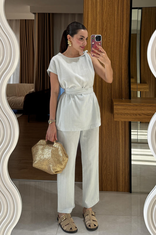 Lipa Mavi Omuz Detay Kuşaklı Takım