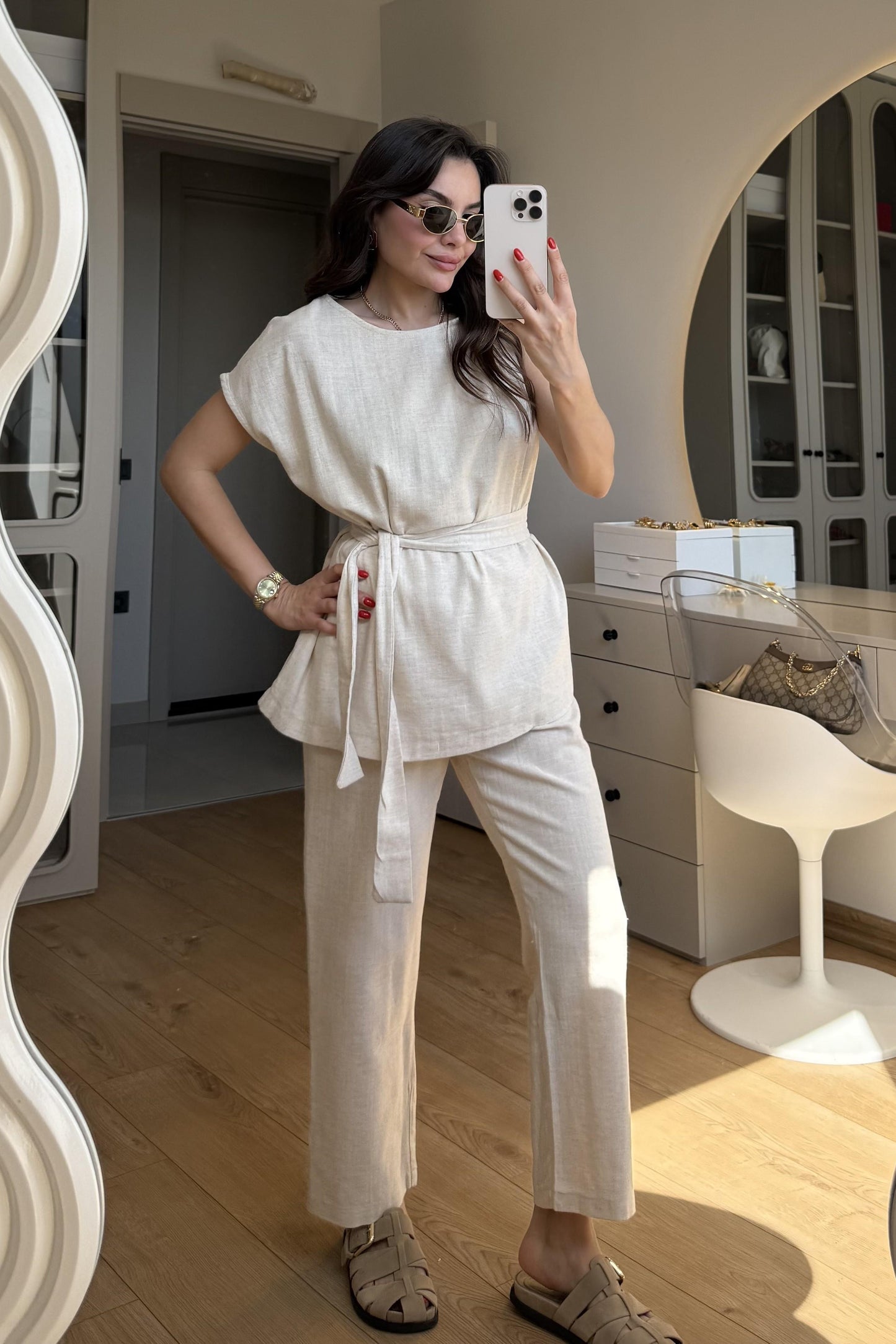 Lipa Naturel Omuz Detay Kuşaklı Takım