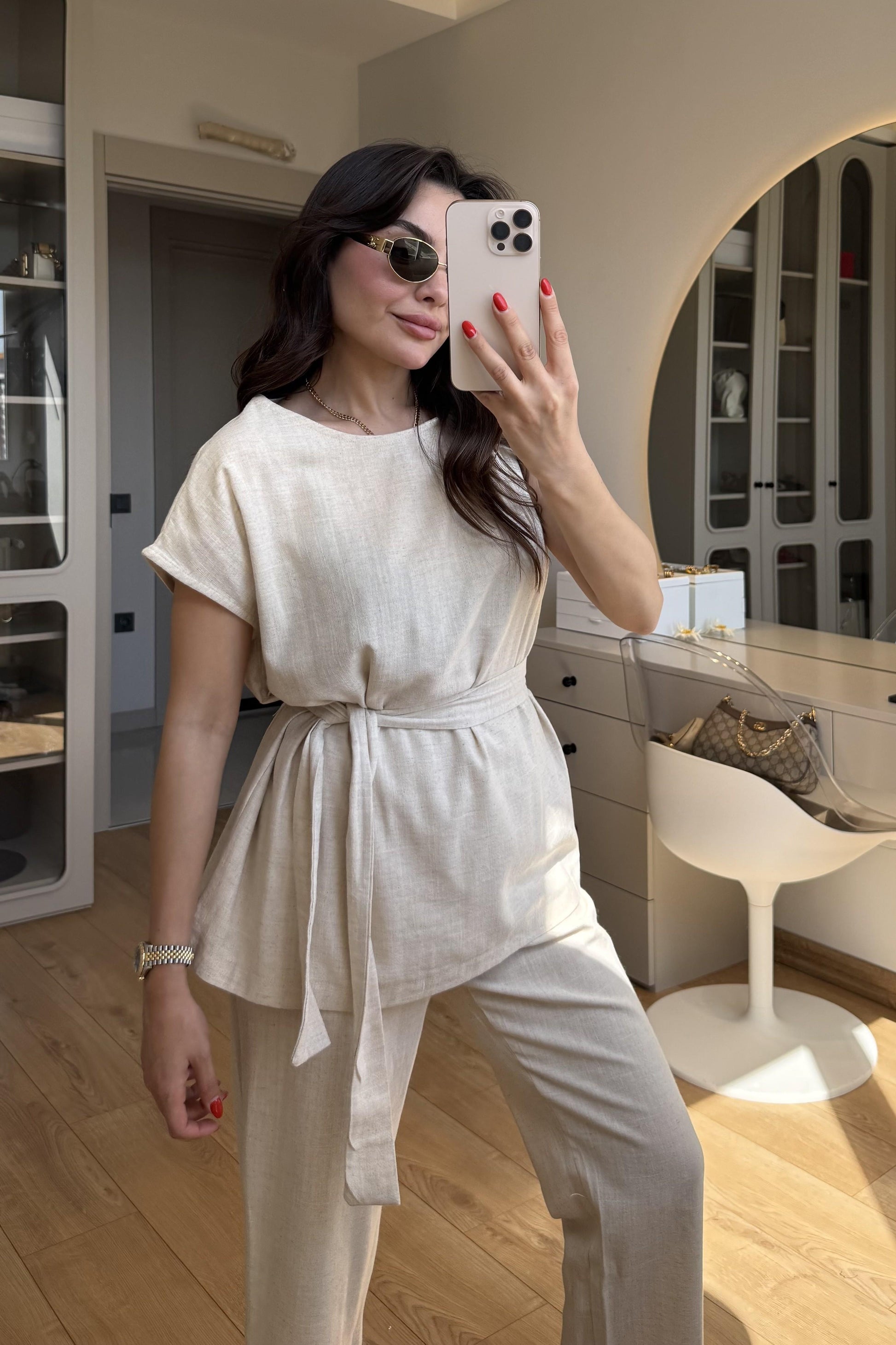 Lipa Naturel Omuz Detay Kuşaklı Takım