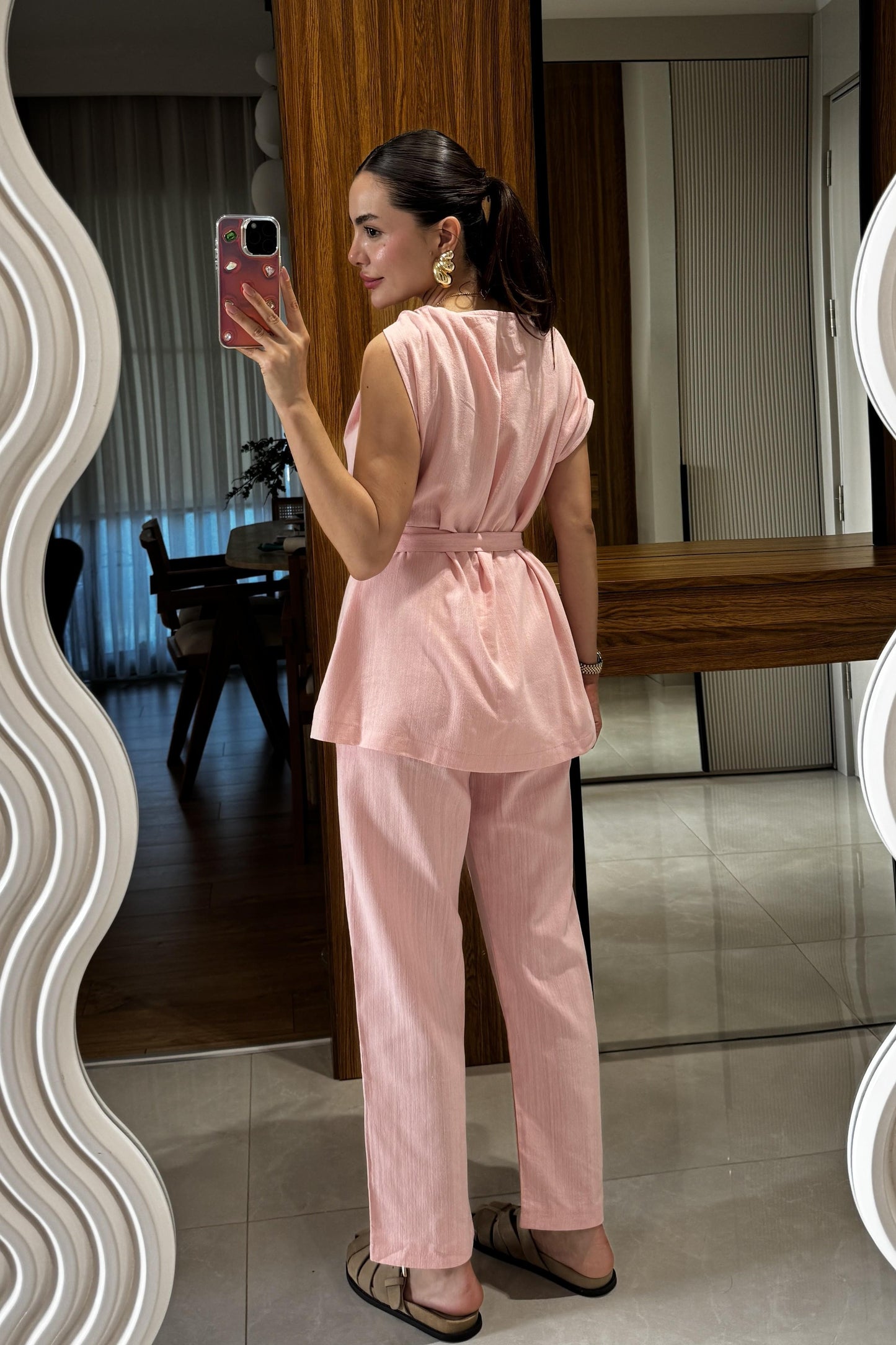 Lipa Pembe Omuz Detay Kuşaklı Takım