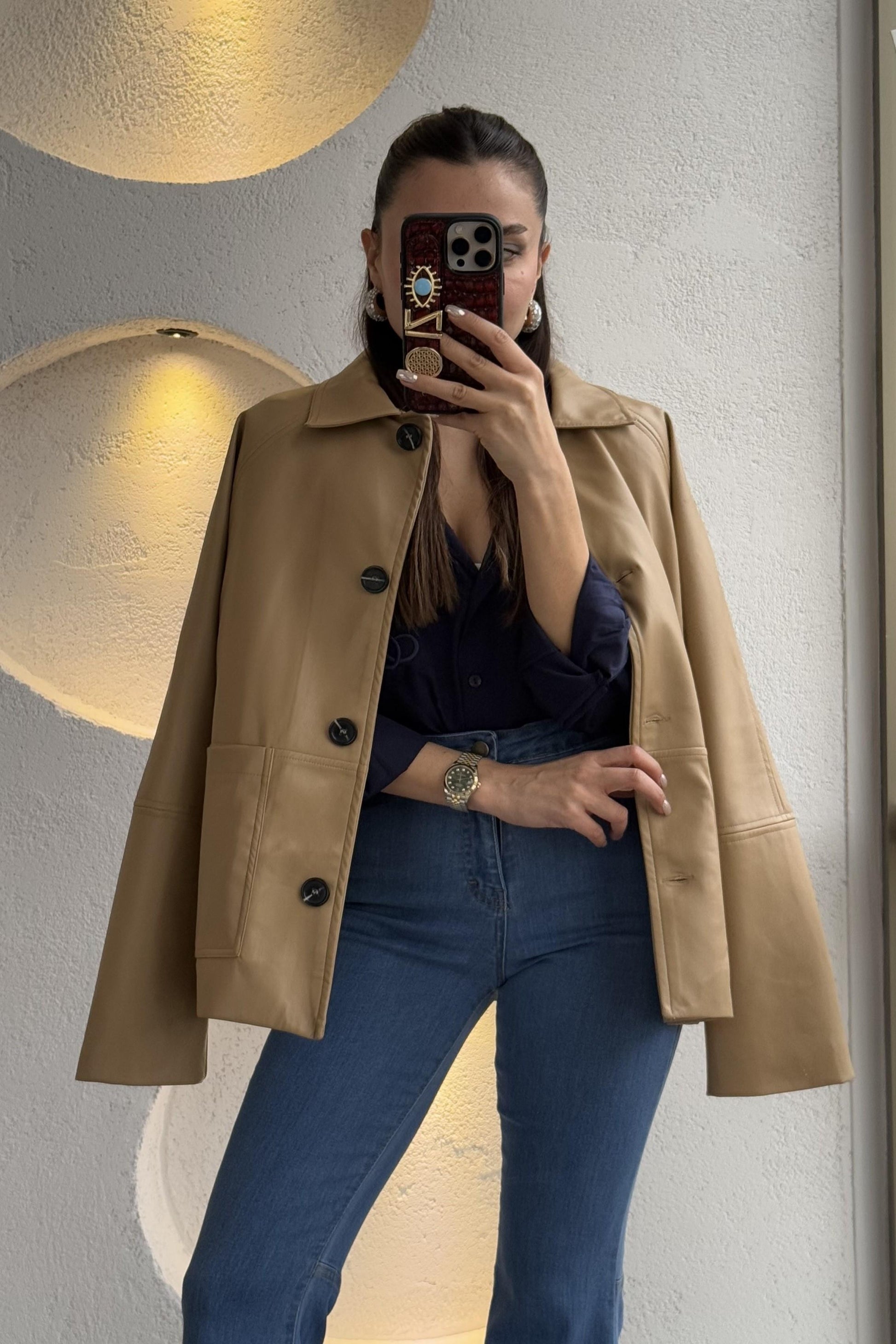 Lisandro Camel Deri Ceket