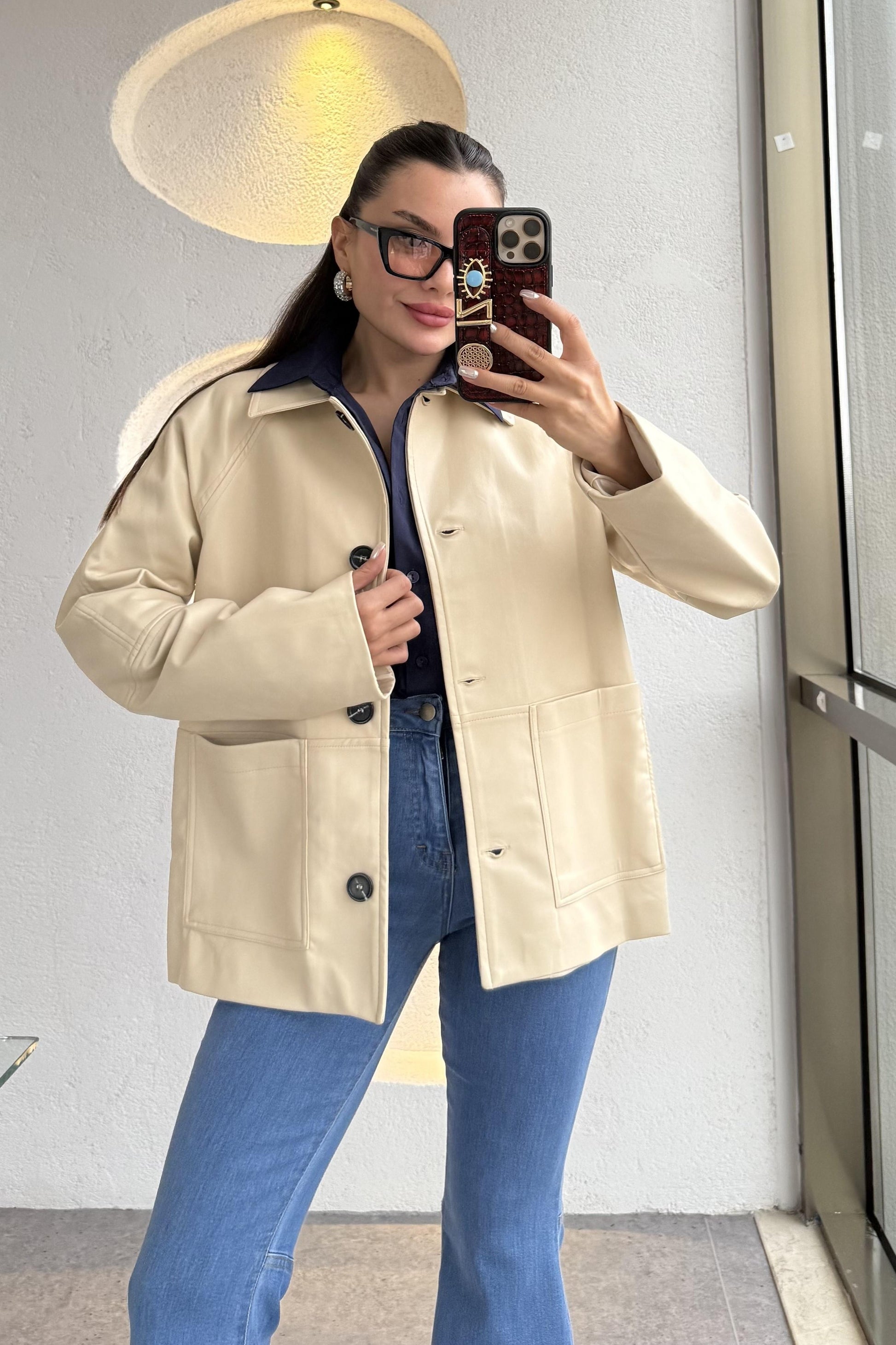 Lisandro Krem Deri Ceket