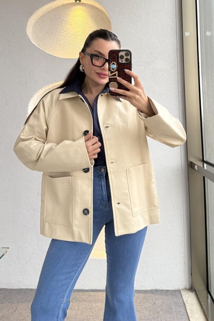 Lisandro Krem Deri Ceket