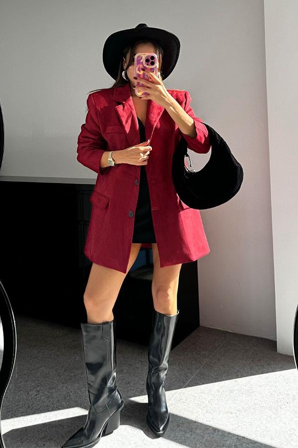 Logic Bordo Süet Blazer Ceket