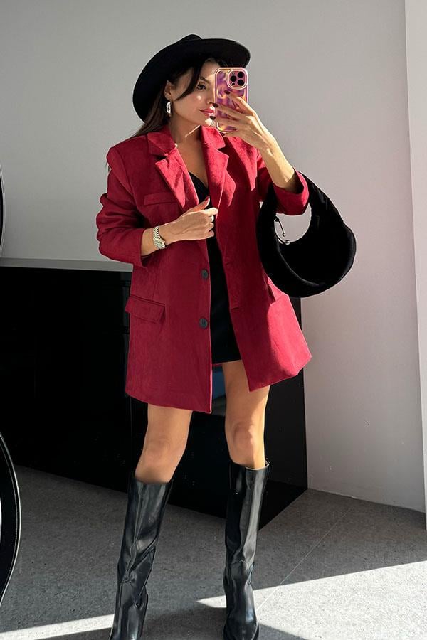 Logic Bordo Süet Blazer Ceket