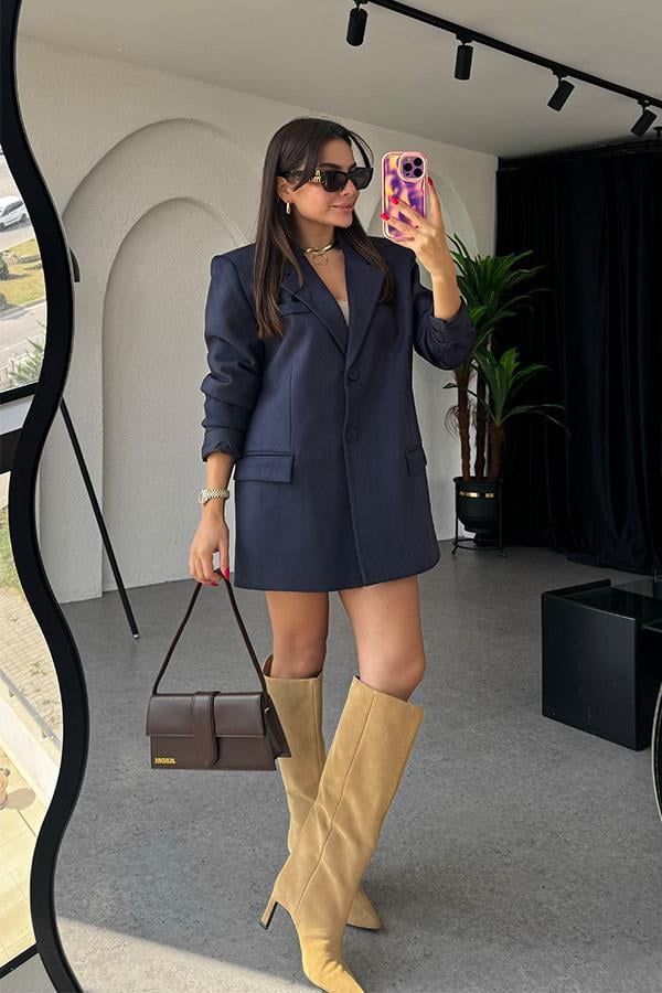 Logic Lacivert Süet Blazer Ceket