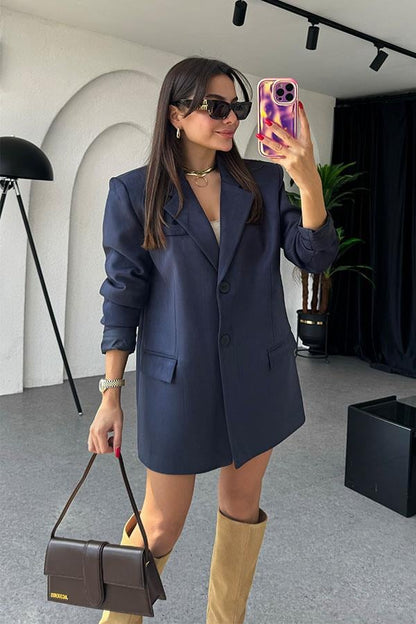 Logic Lacivert Süet Blazer Ceket