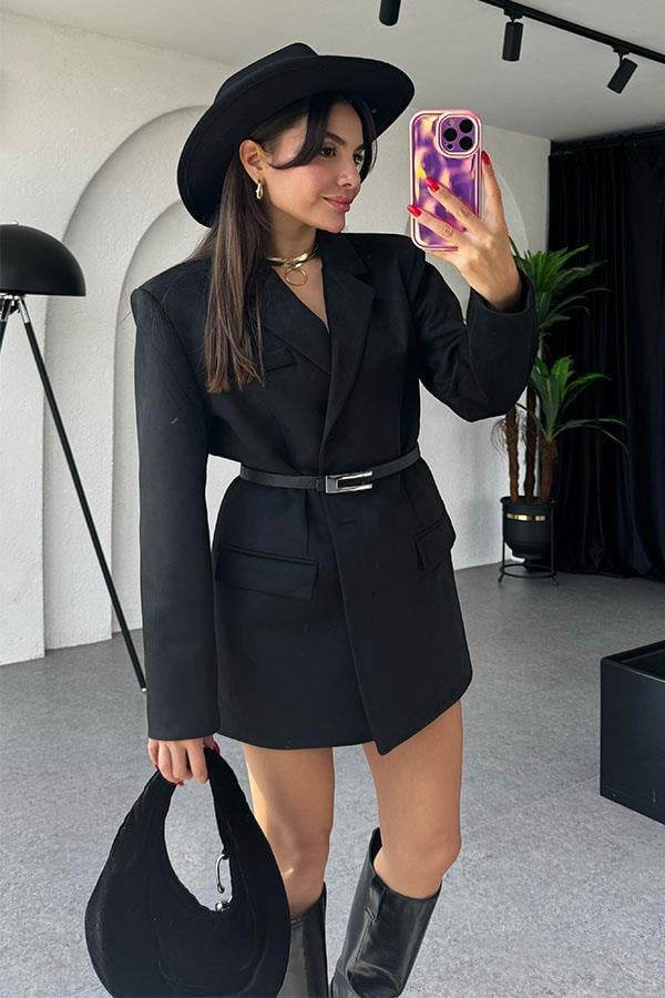 Logic Siyah Süet Blazer Ceket