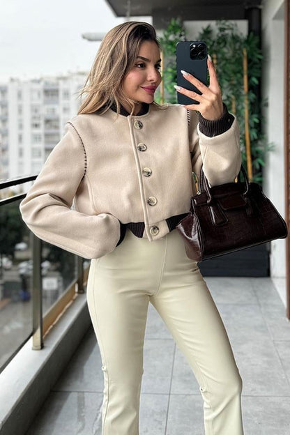 Lojas Kahve Dikişli Bomber Kaşe Ceket