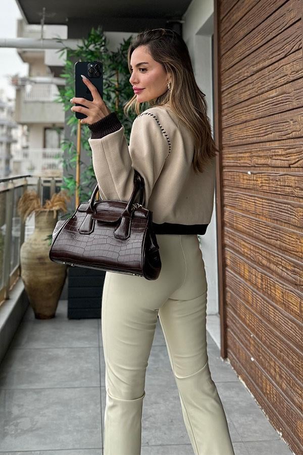 Lojas Kahve Dikişli Bomber Kaşe Ceket