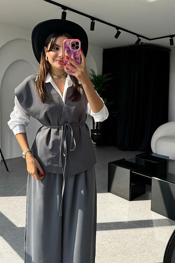 Lola Bağlamalı Geniş Paça FümeTakım