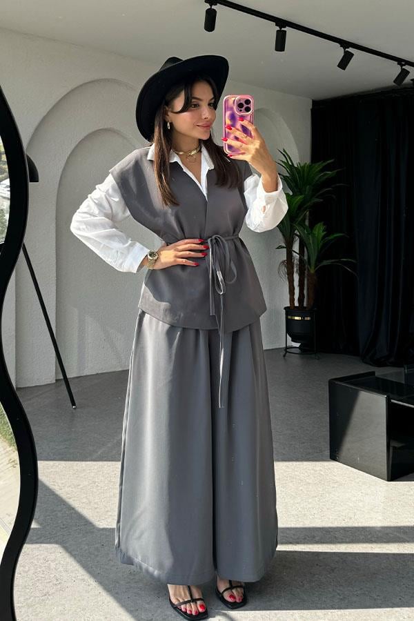 Lola Bağlamalı Geniş Paça FümeTakım