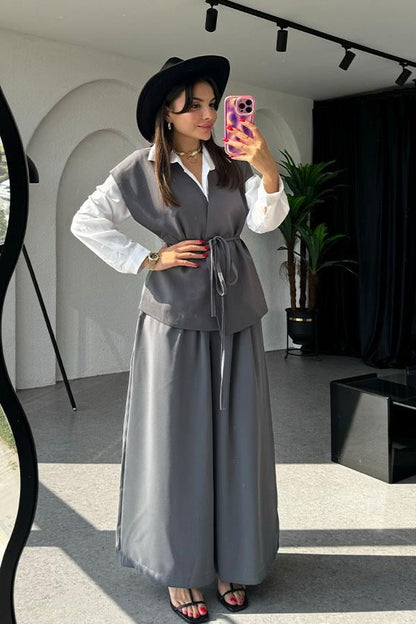 Lola Bağlamalı Geniş Paça FümeTakım